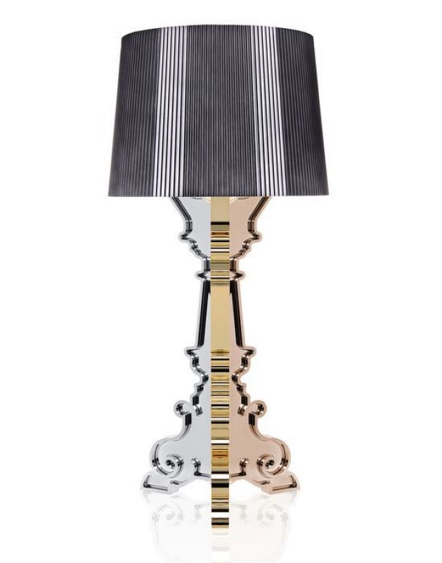 Bourgie Tischleuchte von Kartell, vielfarbig in Titanoptik, modernes Design für Wohnzimmer und Schlafzimmer.